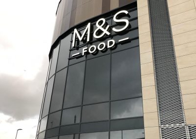 M&S Food Chorley Face Illuminated Letters On Rails