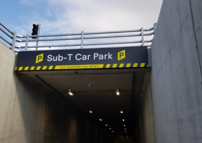 Flex box sign outside car park Teca Event Complex Aberdeen