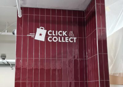 Pret A Manger acrylic click & collect letters fixed to tile